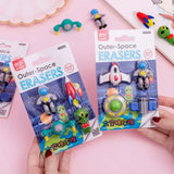 Outer Space Erasers Pack For Kids Fancy Non-PVC Miniature Erasers 4 Pcs Set, Mini Astronaut, Alien, Rocket And UFO, Dust-Free Eraser Rubber