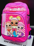 Girls School Bag LOL Pink Color 4D Style Large Capacity 3 Sections with Strong Zip
