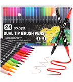 Dual Tip Paint Brush Pen Set 12 and 24 Colors Fine Line and Brush both side Tips