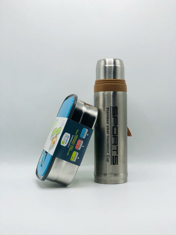 Stainless Steel Water Bottle & Lunch Box Combo – Durable & Leak-Proof Set for School & Office
