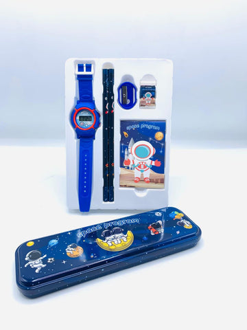 Kids 6-in-1 Space Program Astronaut Stationery & Digital Watch Gift Set