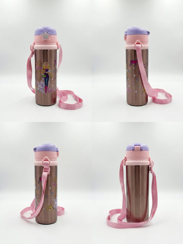 Barbie Themed Stainless Steel Water Bottle with Shoulder Strap – Lightweight & Travel Friendly