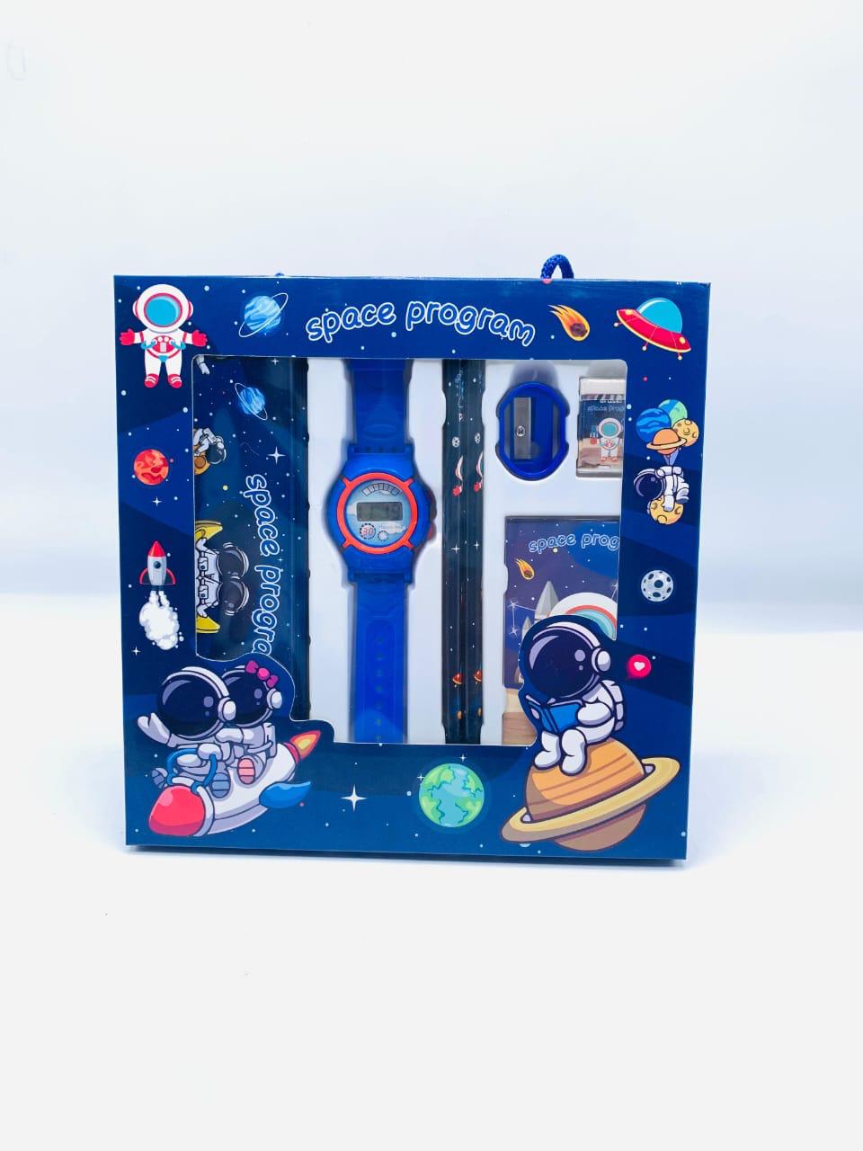 Kids 6-in-1 Space Program Astronaut Stationery & Digital Watch Gift Set