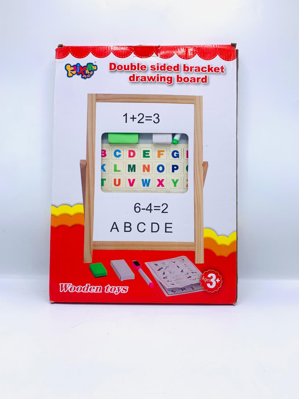 Double-Sided Wooden Bracket Drawing Board with Letters & Numbers