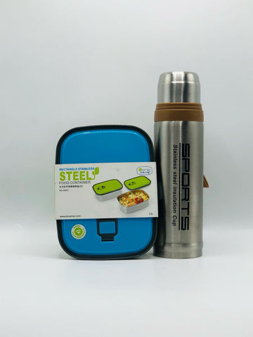 Stainless Steel Water Bottle & Lunch Box Combo – Durable & Leak-Proof Set for School & Office