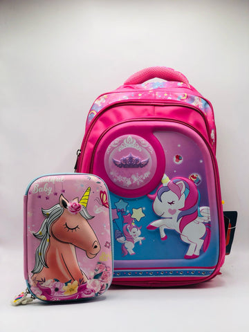3D Unicorn 2-in-1 School Set – Enchanted Backpack & Matching Pouch for Girls