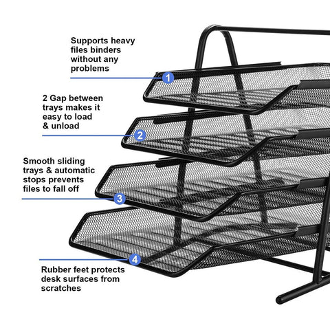Heavy-Duty 4-Tier Sliding Mesh Metal Desktop Organizer Tray