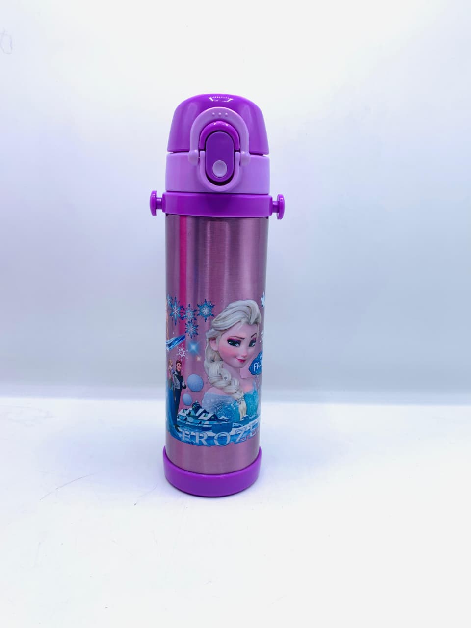Glossy Printed Frozen Water Bottle | Frozen Purple Unique Pattern Water Bottle with Straw  | Stainless Steel Vacuum Cup