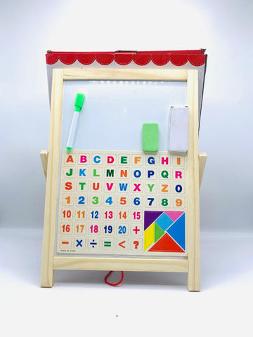 Double-Sided Wooden Bracket Drawing Board with Letters & Numbers