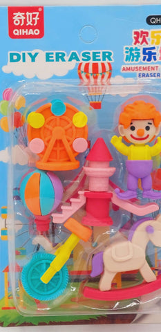 Circus Theme Erasers Set For Kids, Amusement Park, Clown, Ferris Wheel, Horse Erasers Set