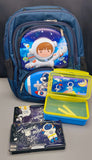 Spaceman Back To School Stationery Essential Mega Deal, Spaceman School Bag With Space Out Lunch Box & Geometry Box For Kids