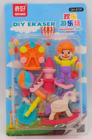 Circus Theme Erasers Set For Kids, Amusement Park, Clown, Ferris Wheel, Horse Erasers Set