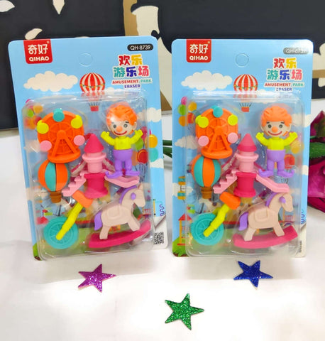 Circus Theme Erasers Set For Kids, Amusement Park, Clown, Ferris Wheel, Horse Erasers Set