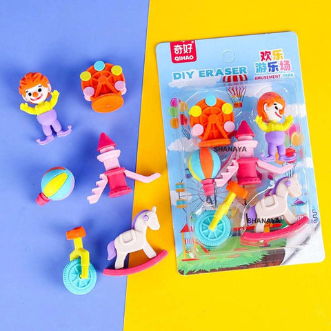Circus Theme Erasers Set For Kids, Amusement Park, Clown, Ferris Wheel, Horse Erasers Set