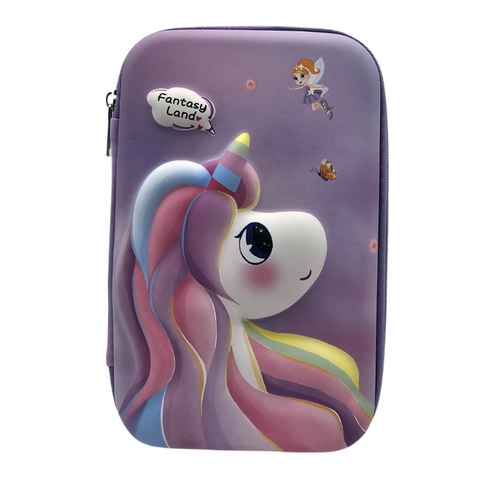 3D Unicorn Purple Pencil Case For Girls
