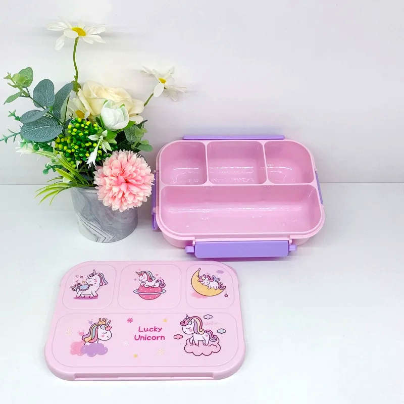 Buy Unicorn Plastic Lunch Box With Four Compartments Bento Lunch Box ...