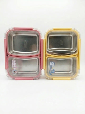 Two Compartment Stainless Steel Lunch Box with Foldable Fork for Kids