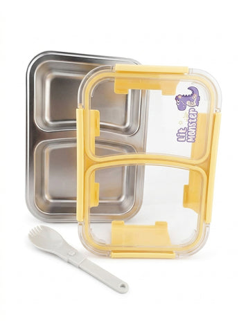 Two Compartment Stainless Steel Lunch Box with Foldable Fork for Kids
