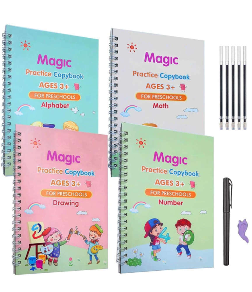 Sank Magic Practice Copybook, Reusable Magic Practice Copybook for Kids,  Magic Handwriting Calligraphy Book DRAWING (WITH PENS)