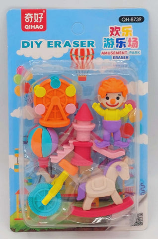 Circus Theme Erasers Set For Kids, Amusement Park, Clown, Ferris Wheel, Horse Erasers Set