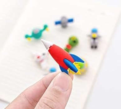 Outer Space Erasers Pack For Kids Fancy Non-PVC Miniature Erasers 4 Pcs Set, Mini Astronaut, Alien, Rocket And UFO, Dust-Free Eraser Rubber