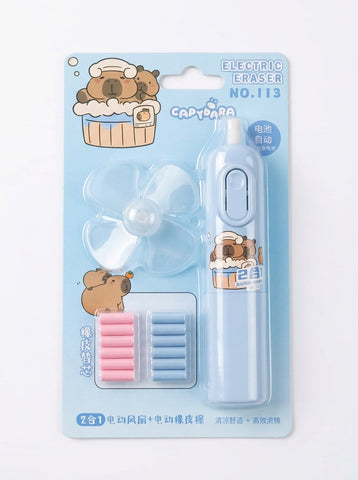 2 in 1  Portable Electric Eraser + Fan with Refills – Battery Operated