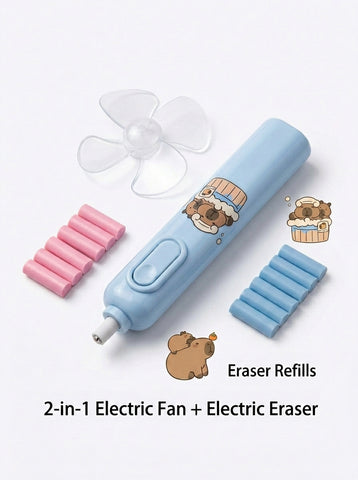 2 in 1  Portable Electric Eraser + Fan with Refills – Battery Operated