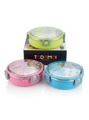 TEDEMEI Stainless Steel Circle Lunch Box for Kids and Office | High Quality Lunch Box