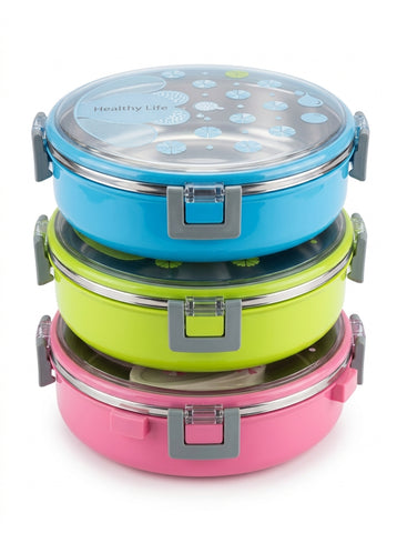 TEDEMEI Stainless Steel Circle Lunch Box for Kids and Office | High Quality Lunch Box