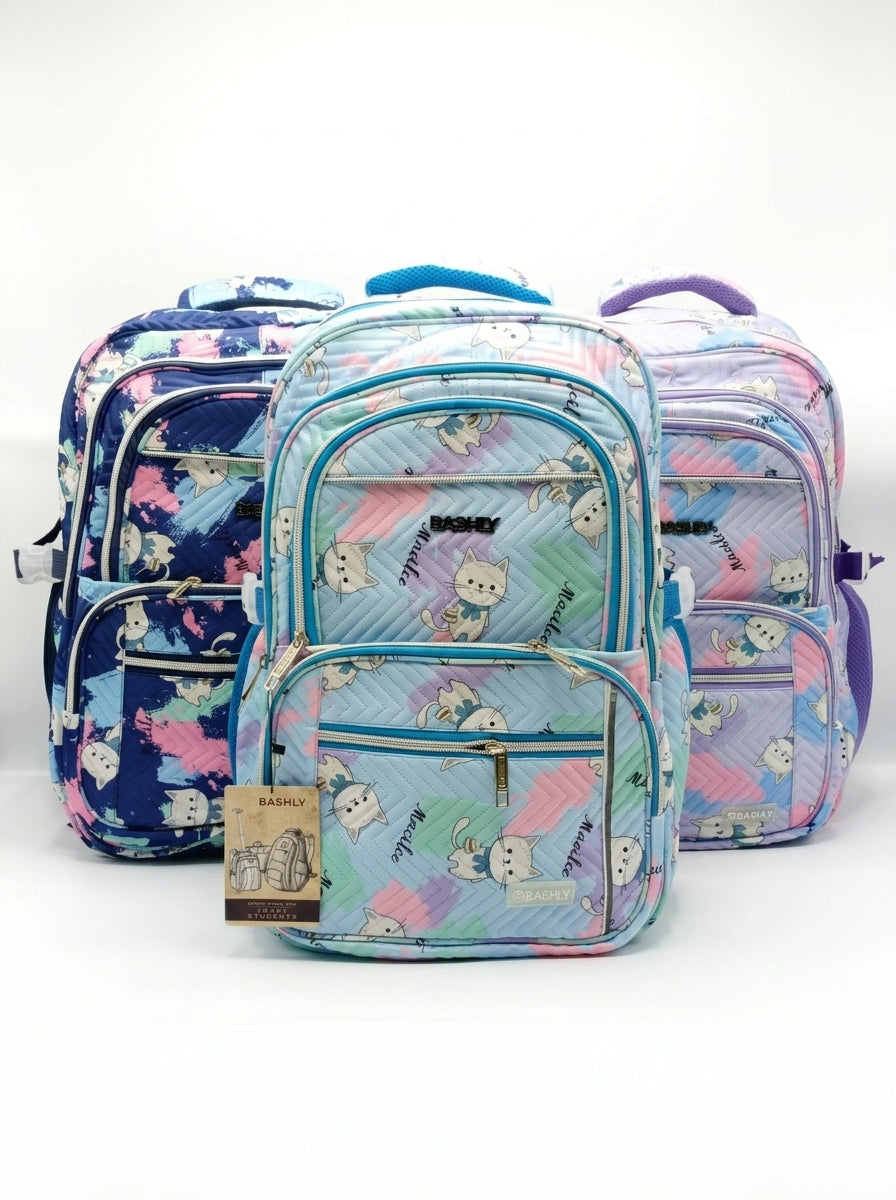 BASHLY Cat Theme Backpack – Cute Girls School & College Bag