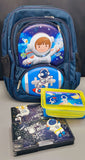 Spaceman Back To School Stationery Essential Mega Deal, Spaceman School Bag With Space Out Lunch Box & Geometry Box For Kids
