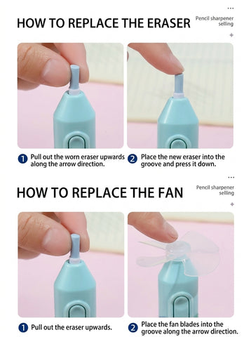 2 in 1  Portable Electric Eraser + Fan with Refills – Battery Operated