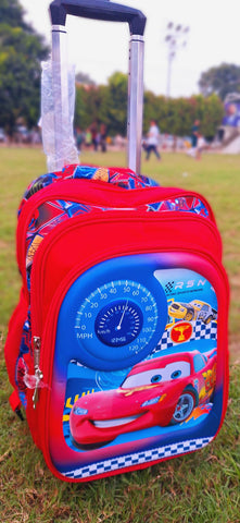 Cars Trolley School Bag, Rolling Backpack With Wheels & Adjustable Handle, Multifunctional Two Wheeled Backpack For School, Picnic and Travel