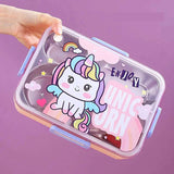 Unicorn Rectangular Stainless Steel School Lunch Box For Kids Hot & Cold Resistance Lunch Box For Boys And Girls