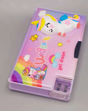 Squishy 3D Unicorn Geometry Box, Smart Magnetic Pencil Box with dual Sharpeners, Fancy Pencil Case for School kids