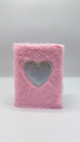 Small Heart Shape Pink Fur Textured Diary