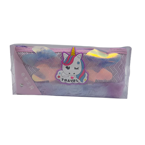 Purple Unicorn Pencil Pouch with Soft Plush Design