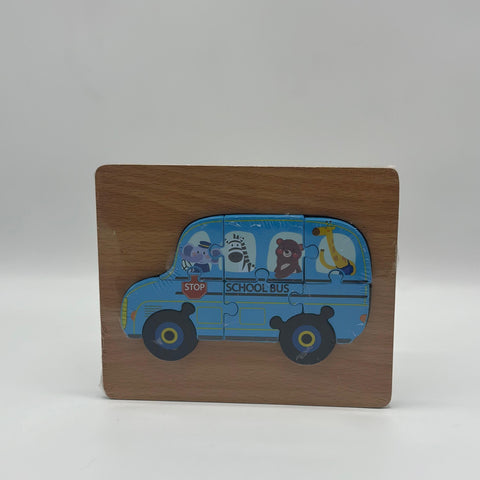 Blue School Bus Shaped Puzzle For Kids