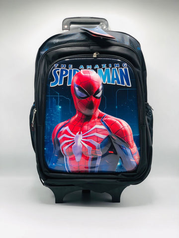 Boys’ Spiderman Trolley Backpack – Rolling School Bag with Handle