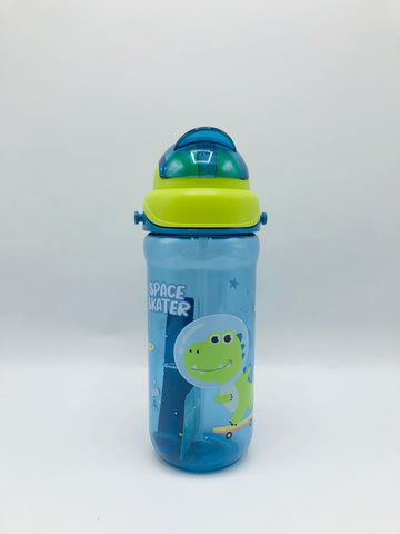 Dyno Themed Plastic School Water bottle with Silicon Straw and Strap