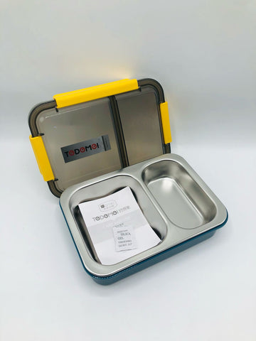 Tedemei Stainless Stell Lunch Box, Good Capacity 2 Compartments, Plastic Leak-Proof Food Container
