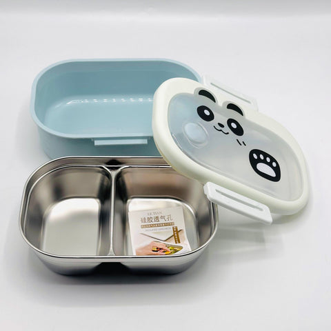 Cute Cartoon Panda 2 Compartments Lunch Box Food Box Stainless Steel with Airtight Lid