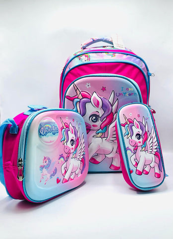 3-in-1 Unicorn Backpack for Girls – Waterproof Pink School Set