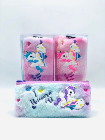 Purple Unicorn Plush Pencil Pouch with Heart – Soft & Cute Stationery Case