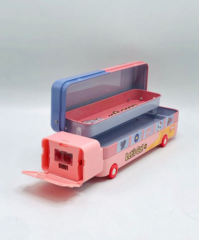 School Bus Steel Geometry Box – With Pen Holders & Number Table