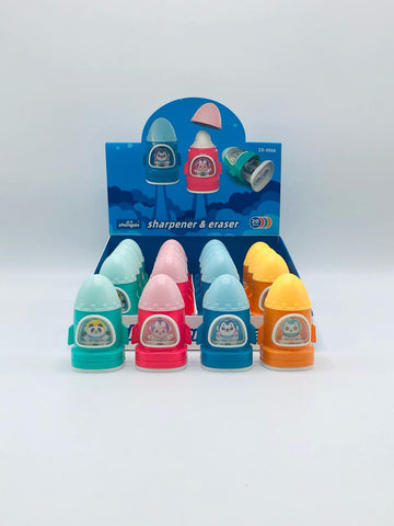 Space Rocket 2in1 Pencil Sharpeners & Eraser – Bright & Kid-Friendly