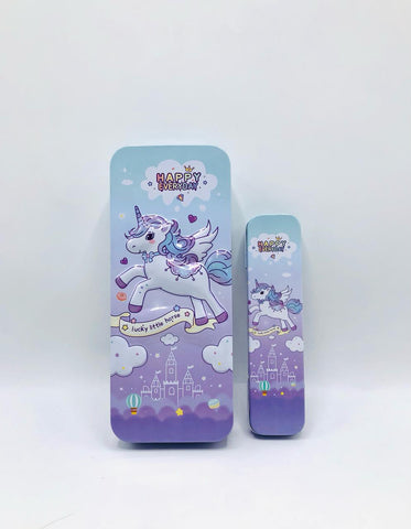 Unicorn-Themed Double-Layer Steel Geometry Box with Pen Slots & Number Table