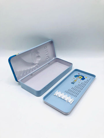 Blue Dinosaur Steel Geometry Box with Pen Holders & Number Table