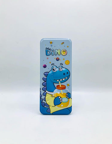 Blue Dinosaur Steel Geometry Box with Pen Holders & Number Table
