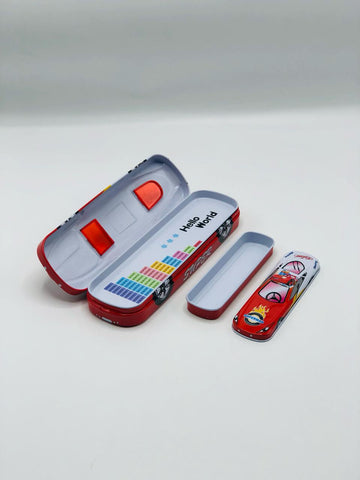 Car kids 2in1 Racer Geometry Box – Steel Case with Pen Holders & Number Table